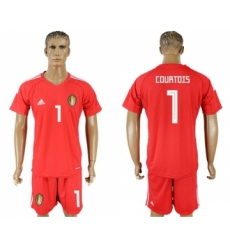 Belgium #1 Courtois Red Goalkeeper Soccer Country Jersey