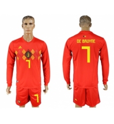 Belgium #7 De Bruyne Red Home Long Sleeves Soccer Country Jersey