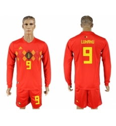 Belgium #9 Lukaku Red Home Long Sleeves Soccer Country Jersey