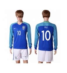 Brazil #10 Pele Away Long Sleeves Soccer Country Jersey