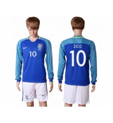 Brazil #10 Zico Away Long Sleeves Soccer Country Jersey