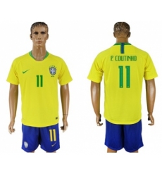 Brazil #11 P.Coutinho Home Soccer Country Jersey