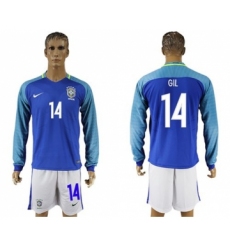 Brazil #14 GIL Away Long Sleeves Soccer Country Jersey