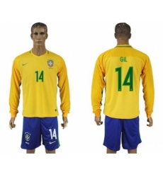 Brazil #14 GIL Home Long Sleeves Soccer Country Jersey