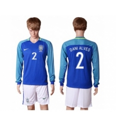 Brazil #2 Dani Alves Away Long Sleeves Soccer Country Jersey