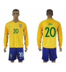 Brazil #20 Lima Home Long Sleeves Soccer Country Jersey