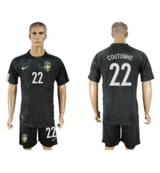 Brazil #22 Coutonho Black Soccer Country Jersey