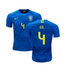 Brazil #4 Gil Away Soccer Country Jersey