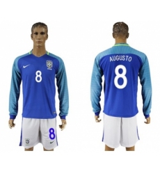 Brazil #8 Augusto Away Long Sleeves Soccer Country Jersey