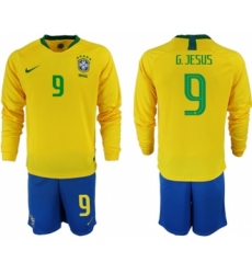 Brazil #9 G.Jesus Home Long Sleeves Soccer Country Jersey