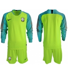 Brazil Blank Shiny Green Goalkeeper Long Sleeves Soccer Country Jersey