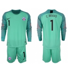 Chile #1 C.Bravo Green Goalkeeper Long Sleeves Soccer Country Jersey