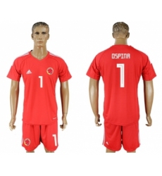 Colombia #1 Ospina Red Goalkeeper Soccer Country Jersey