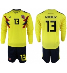 Colombia #13 Gonzalez Home Long Sleeves Soccer Country Jersey