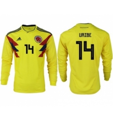 Colombia #14 Uribe Home Long Sleeves Soccer Country Jersey