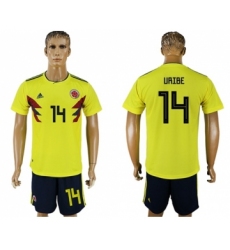 Colombia #14 Uribe Home Soccer Country Jersey