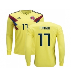 Colombia #17 F.Pardo Home Long Sleeves Soccer Country Jersey