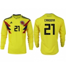 Colombia #21 Cardona Home Long Sleeves Soccer Country Jersey