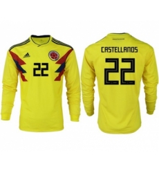 Colombia #22 Castellanos Home Long Sleeves Soccer Country Jersey