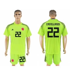 Colombia #22 Castellanos Shiny Green Goalkeeper Soccer Country Jersey
