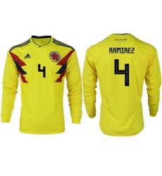 Colombia #4 Ramirez Home Long Sleeves Soccer Country Jersey