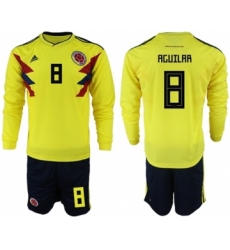 Colombia #8 Aguilar Home Long Sleeves Soccer Country Jersey