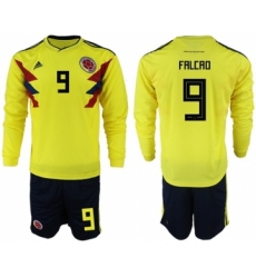 Colombia #9 Falcao Home Long Sleeves Soccer Country Jersey