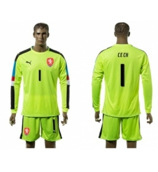 Czech #1 Cech Shiny Green Goalkeeper Long Sleeves Soccer Country Jersey