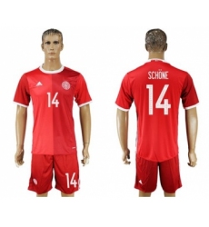 Danmark #14 Schone Red Home Soccer Country Jersey