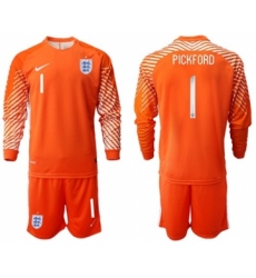 England #1 Pickford Orange Long Sleeves Goalkeeper Soccer Country Jersey