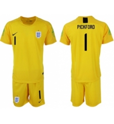 England #1 Pickford Yellow Goalkeeper Soccer Country Jersey