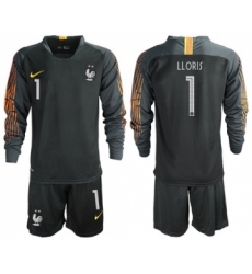 France #1 LLORIS Black Goalkeeper Long Sleeves Soccer Country Jersey