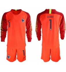 France #1 LLORIS Red Goalkeeper Long Sleeves Soccer Country Jersey