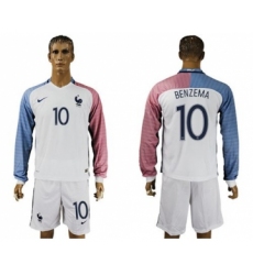 France #10 Benzema Away Long Sleeves Soccer Country Jersey