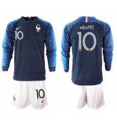 France #10 Mbappe Home Long Sleeves Soccer Country Jersey