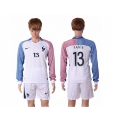 France #13 Kante Away Long Sleeves Soccer Country Jersey