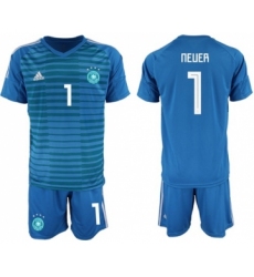 Germany #1 Neuer Blue Goalkeeper Soccer Country Jersey