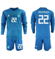 Germany #22 Ter Stegen Blue Goalkeeper Long Sleeves Soccer Country Jersey