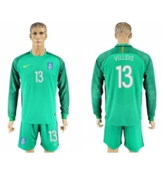Greece #13 Vellidis Green Goalkeeper Long Sleeves Soccer Country Jersey