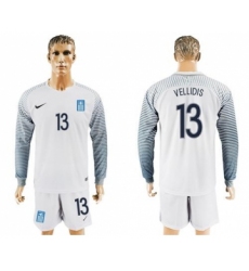 Greece #13 Vellidis White Goalkeeper Long Sleeves Soccer Country Jersey