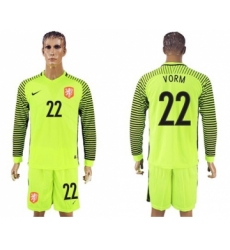 Holland #22 Vorm Green Long Sleeves Goalkeeper Soccer Country Jersey