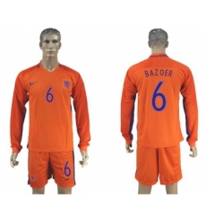 Holland #6 Bazoer Home Long Sleeves Soccer Country Jersey