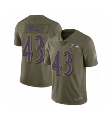 Youth Baltimore Ravens #43 Justice Hill Limited Olive 2017 Salute to Service Football Jersey