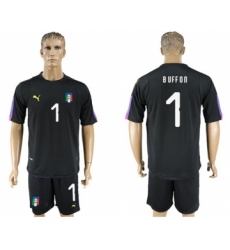 Italy #1 Buffon Black Goalkeeper Soccer Country Jersey