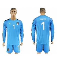 Italy #1 Buffon Blue Long Sleeves Goalkeeper Soccer Country Jersey