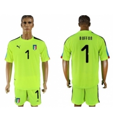 Italy #1 Buffon Shiny Green Goalkeeper Soccer Country Jersey