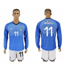 Italy #11 Immobile Blue Home Long Sleeves Soccer Country Jersey