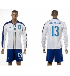 Italy #13 Antonelli White Away Long Sleeves Soccer Country Jersey