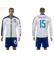 Italy #15 Barzagli White Away Long Sleeves Soccer Country Jersey
