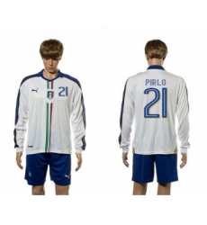 Italy #21 Pirlo White Away Long Sleeves Soccer Country Jersey